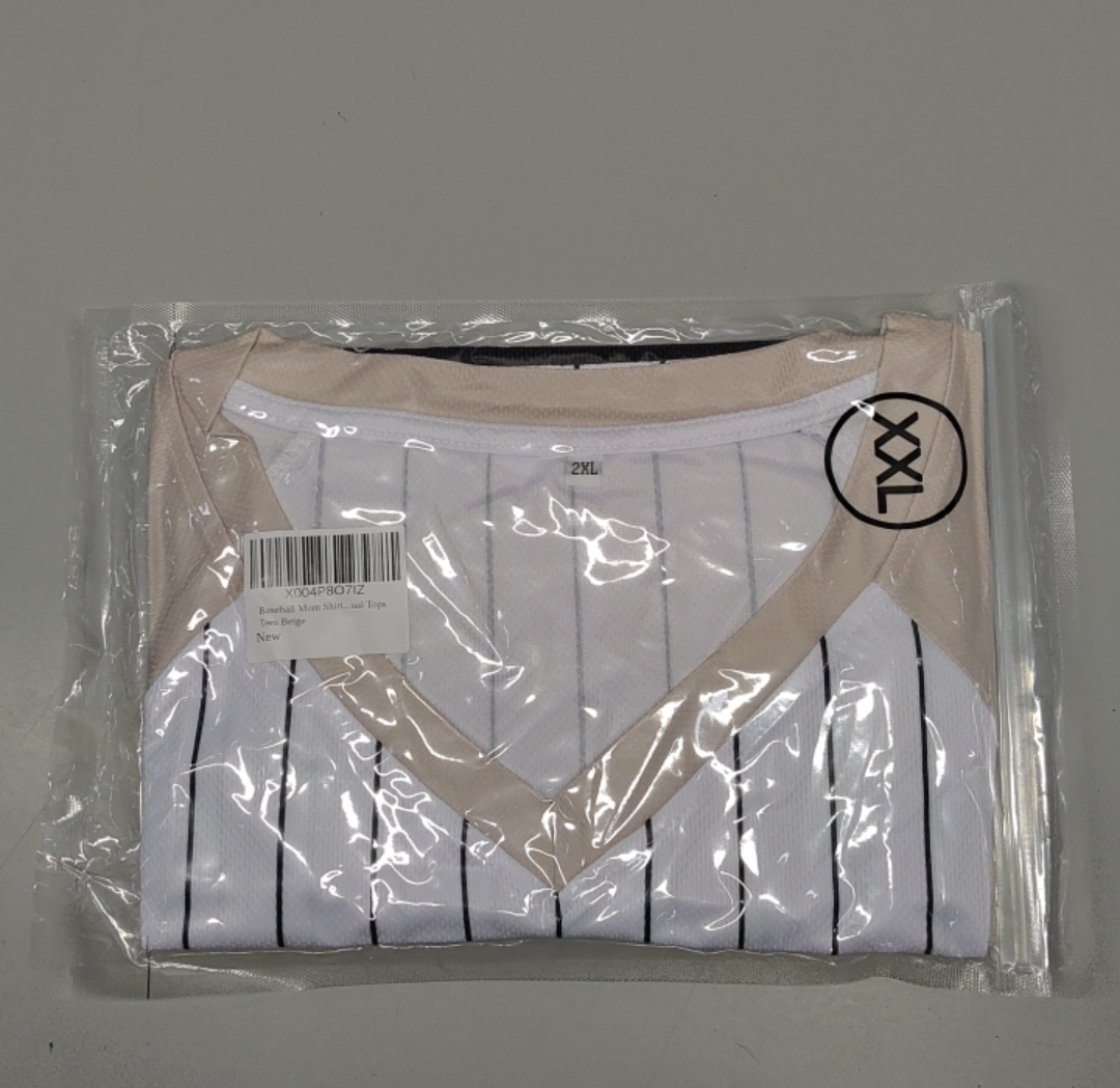  Sports Basketball Officials Beige/White V-Neck Performance Referee Shirt Ref Jersey Uniform (XXL)