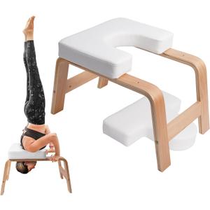 Yoga Headstand Bench, Yoga Inversion Chair, Headstand Trainer with Wood Frame and Pu Pad,Stand Yoga Chair Stress Relief, Balance Training, Body Shaping, Load Capacity 300 Pounds