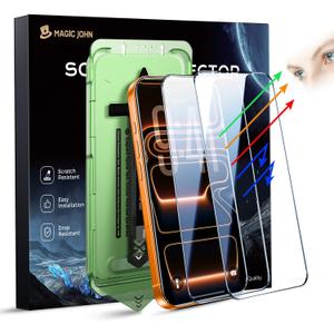 MAGIC JOHN 2 PACK for iPhone 17 Pro Max [6.9"] Eye Protection Screen Protector, HD Clear, Auto Dust-Elimination, 9H Tempered Glass & Scratch Resistance, Full Edge Coverage
