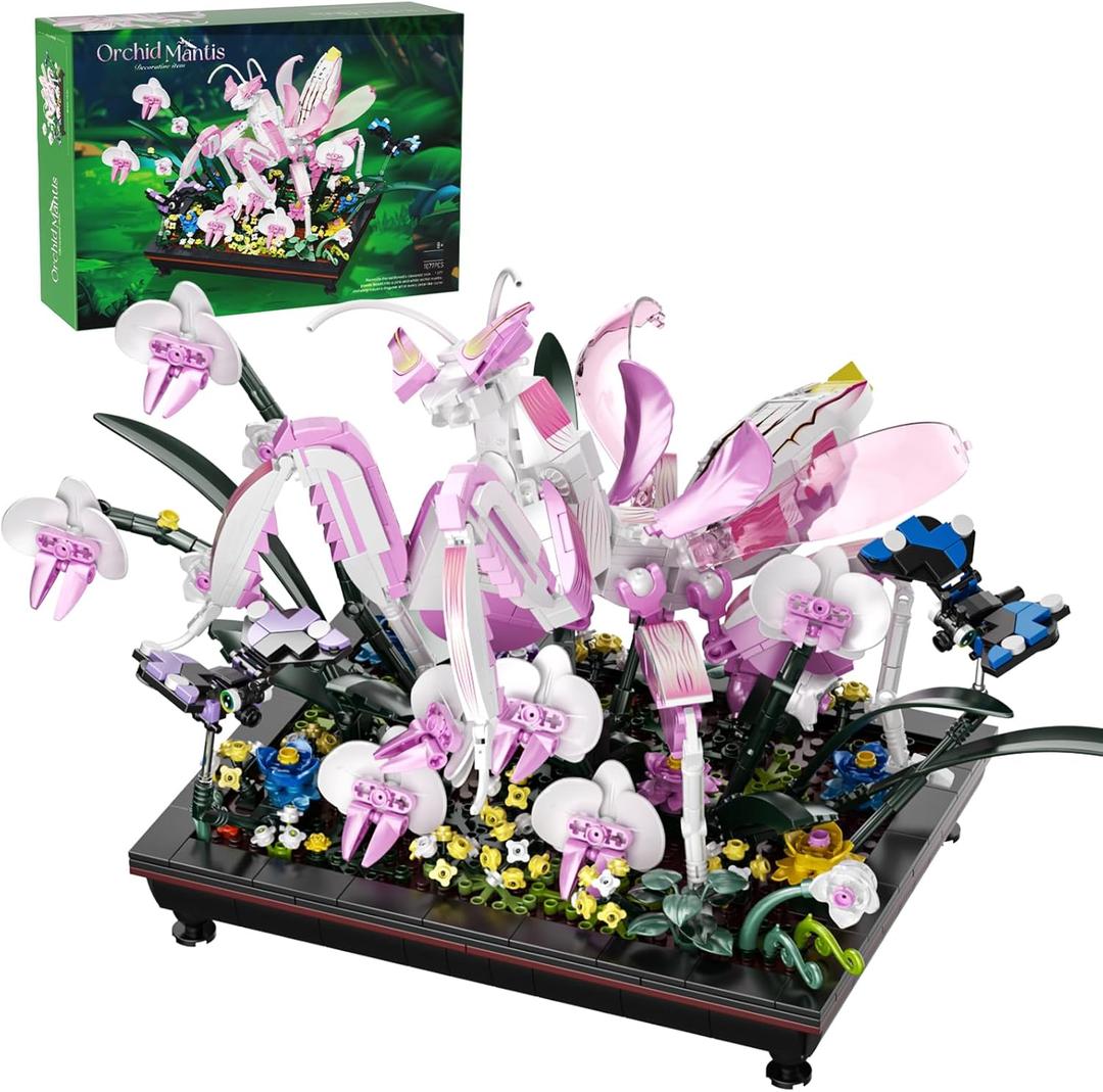 Orchid Praying Mantis Flowers Bonsai Building Set, Compatible with Lego Insects Nature Inspired STEM Kit for Adults, Stunning Desk Decor for Home/Office, for Boys Girls Aged 8-16+ 1077PCS