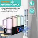 Magnetic Water Bottle Organizer for Fridge, Magnetic Cup Holder for Stanley 30 40 Oz with Tumbler Lid & Straw Organizer, 8 Tumblers Kitchen Storage Rack for Stanley Cup Accessories, Space-Saving
