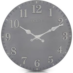 OCEST 12 Inch Waterproof Resin Wall Clock, Silent Non-Ticking, Battery Operated for Garden, Pool, Patio, Living Room, Office (Gray) (Graphite)