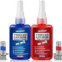 Vigorder Thread Lock Medium and High Strength, Thread Locker for Nuts, Bolts, Fasteners and Metals to Prevent Loosening and Leakage, Blue and Red, 2 Pack
