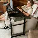 KOMOREBI Overbed Bedside Table Over The Bed Table with Wheels Laptop Desk Cart Table Stand Height and Length Adjustable for Hospital and Home Use Bed Trays Desk Hospital Bed Table on Wheels (Black)