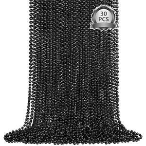 SHAOQINLIN 30 PCS Black Bead Necklaces, Black Mardi Gras Party Beads, New Year Eve Necklaces, 33 Inch Round Halloween Beaded Necklace for Mardi Gras, Christmas, Halloween, New Year Party Favors