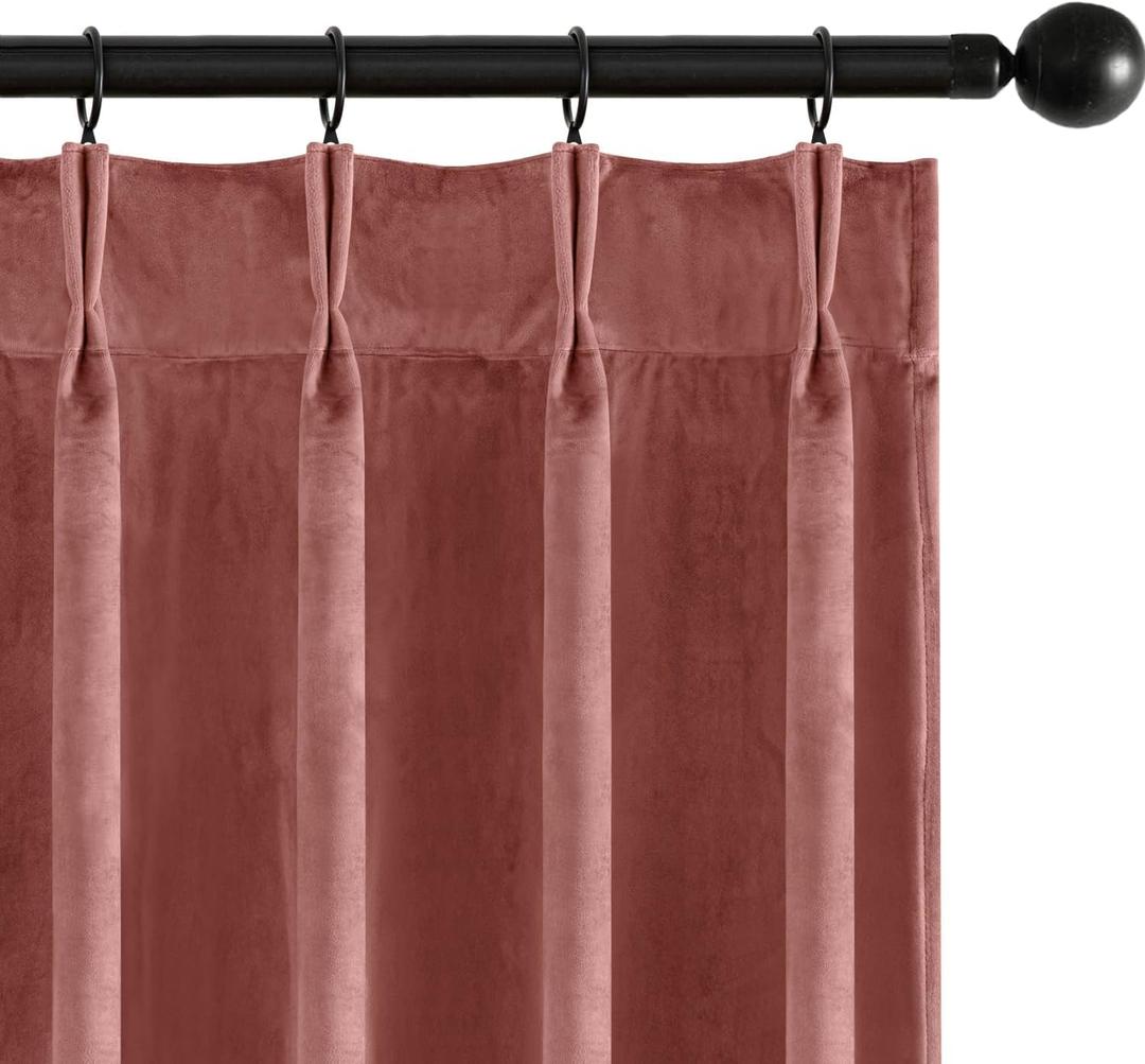 MIULEE Dusty Rose Velvet Curtains 90 inches Long, Pinch Pleated Blackout Drapes with Hooks, Thermal Insulated Pinch Pleat Panels for Bedroom Living Room, 2 Panels