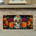 13x6ft Da de Los Muertos Garage Door Cover Banner Colorful Sugar Skull Marigold Floral Papel Picado Hanging Backdrop Outdoor Indoor Party Photo Background Decor