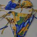 Women's 2 Piece Leopard Floral Bikini Sets Halter Triangle String Bathing Suit Starfish Metal Swimsuits (Medium, Yellow)