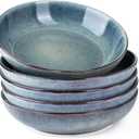 AmorArc 8.5'' Large Ceramic Pasta Bowls Set, 36oz Stoneware Bowls Set of 6 for Kitchen, Reavtive Glaze Bowls-Microwave,Dishwasher Safe for Pasta,Salad,Oatmeal-Ceylon Blue