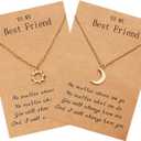 Best Friend Necklace for 2, Sun and Moon Matching Friendship Necklace Jewelry Gifts for BFF Sisters (Gold)