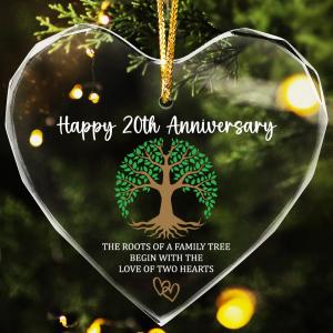 20th Years of Wedding Gift for Couple, 20th Anniversary Crystal Hanging Ornament, Valentine's Day Crystal Keepsake Gifts for Couple Her Him Wife Husband, Happy 20th Anniversary Ornaments