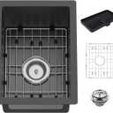 12x16In Black Kitchen And Bar Sink - Small Stainless Steel Undermount Single Bowl Drop In Kitchen&Bar Sink Ideal Choice For Small Space, Prep Area, RV With Bottom Grid,Soap Mat And Drain Assembly