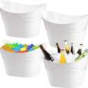 ZEAYEA 4 Pack Beverage Tub, 18L Plastic Beer Bottle Bucket with Handles, White Party Tub for Drinks, Plastic Ice Bucket for Wine Beer Bottle Cooler