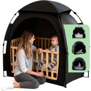 Blackout Tent for Pack and Play, Portable Baby Sleep Pod with 1-Click Set Up, Block 95% Light Breathable Baby Travel Crib Canopy Tent for Babies and Toddlers