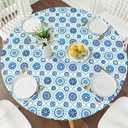 Smiry Round Picnic Tablecloth, Waterproof Elastic Fitted Table Covers for 45" - 56" Tables, Wipeable Flannel Backed Vinyl Tablecloths for Camping, Indoor, Outdoor, Navy & Green