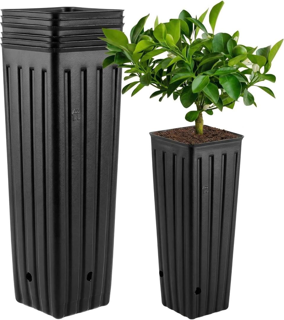 DOITOOL 50Pcs Plastic Deep Plant Nursery Pots, 11.2" Tall Tree Pot Black Seedling Treepots Flower Plant Container with Drainage Holes for Indoor Outdoor Gardening (11.2" H X 3" W)