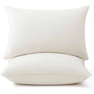 PureDown Goose Feather Down Pillows, 100% Organic Cotton Cover, Luxury Hotel Collection Bed Pillows for Sleeping Set of 2, Standard Size