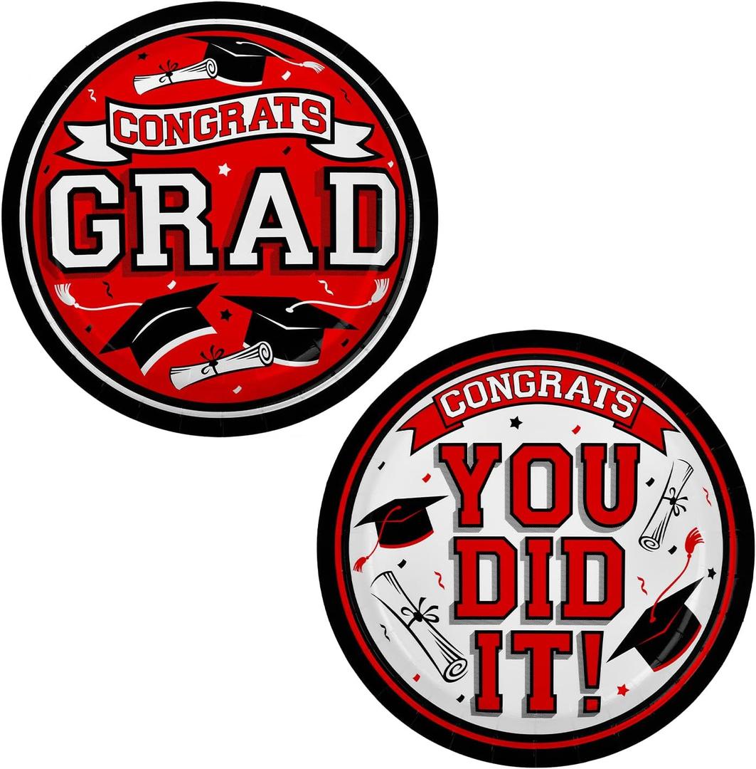 Gatherfun Graduation Party Supplies red Dinnerware Disposable Paper Plates for Congrats Grad Party Decorations, Serve 80