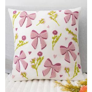 Embroidery Throw Pillow Covers 18x18-1 Pcs, Decorative Pillow Cases Soft Cushion Case Pillowcase for Chair Sofa Bedroom Living Room Home Decor, Bow