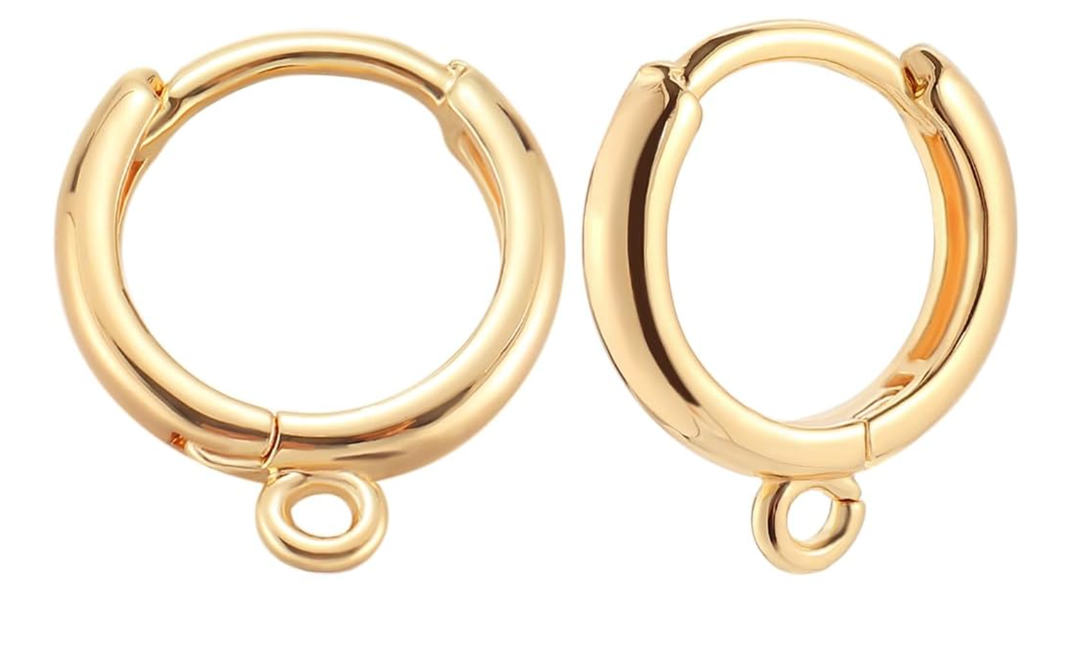 18K Gold Plated Huggie Hoop Earring Hooks Round French Hook Earring Wires with Loop and Jump Rings Dangle Leverback Earring Findings 13mm