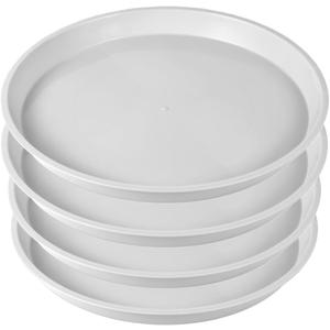 Kichwit 13.5 Inch Plant Saucer (12 Inch Base), 4 Pack Round Plastic Plant Trays for Indoor & Outdoor, White
