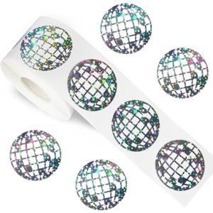 FYSUIMU 500Pcs Holographic Disco Ball Stickers Silver Disco Ball Paper Decal Sparkly Retro Sticker Label for 70s 80s Party Envelope Scrapbook DIY Supplies, 1.5 in