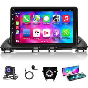 4G+64G Car Radio Stereo for Mazda 3 Axela 2014-2019, Wireless Carplay&Android Auto with Android 13 Support Bluetooth/Voice Control/GPS/WiFi/Back-up Camera/SWC/FM, 9 Inch IPS Touch Screen