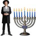 4ft Hanukkah Menorah Cardboard Stand up Cutout Life Size Hanukkah Jewish Festival Party Decoration Backdrop Photo Prop Stand up Religious Blue Enamel Menorah Standup Cardboard for Party Supply