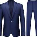 Mens Suit 2 Piece Suits for Men One Button Slim Fit Solid Jacket & Pants Tuxedo Set Business Wedding Party (Medium, Navy Blue)
