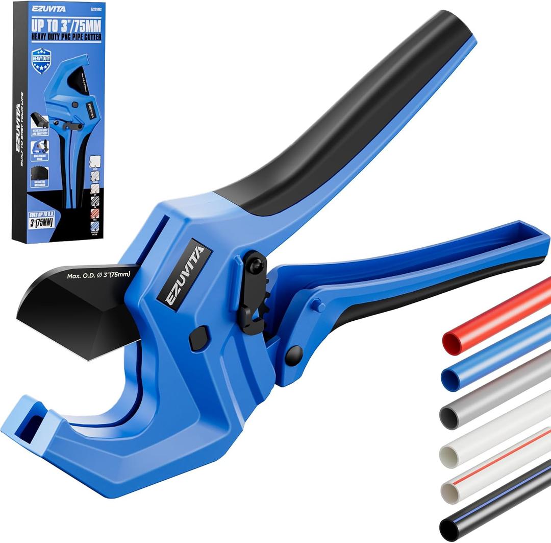 Ratchet PVC Pipe Cutter, Cuts Up to 3", Heavy-Duty Aluminum Ratchet Tubing Cutter Tool for PEX, PVC, CPVC, PE, PP, ABS and Rubber Hose, Suitable for Home Repair and Plumbing