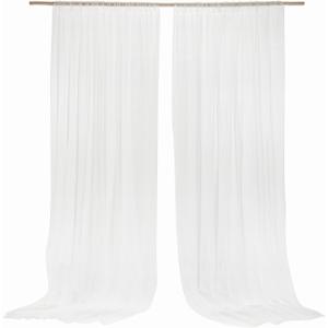 Ling's moment Wide White Sheer Curtains, Chiffon Wrinkle-Free Window Doorway Drapes Backdrop for Sliding Glass Doors Living Room Wedding Party Bedroom Farmhouse Arch Stage, 5ft x 10ft 2 Panels