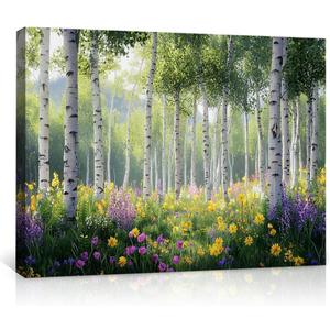 Birch Trees Forest Canvas Prints Wall Art - Nature Landscape Poster Prints for Living Room Bedroom Decor,Spring Flowers and Trees Printing Artwork Decor for Home Wall Decorations-24x36inch(60x90cm)-Fr