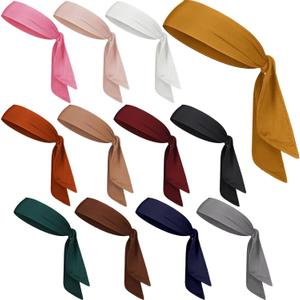 12 Pack Tie Headbands Bulk for Men Women Sports Athletic Tennis Head Band Ninja Karate Headbands Adjustable Elastic Bandana Sweatbands Hair Wrap Bands for Basketball Running Workout