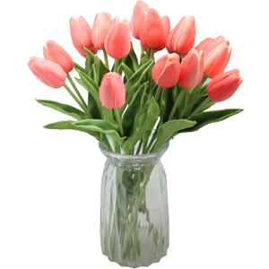 10-Heads Artificial Flowers PU Mini Real Touch Tulip Bouquets (Gradient Coral)