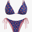 ZAFUL Women's Triangle Bikini Floral String Bikini Set Two Piece Swimsuit Bathing Suits (2-Ocean Blue, M)