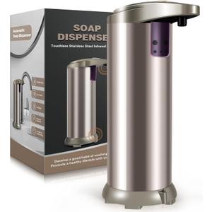 Automatic Soap Dispenser, Fits Most Soaps, 3 Adjustable Dispensing Levels, Smart Precise Sensing, Easy to Use & Refill, 8.8 oz Stainless Steel Touchless Soap Dispenser for Kitchen (Champagne)
