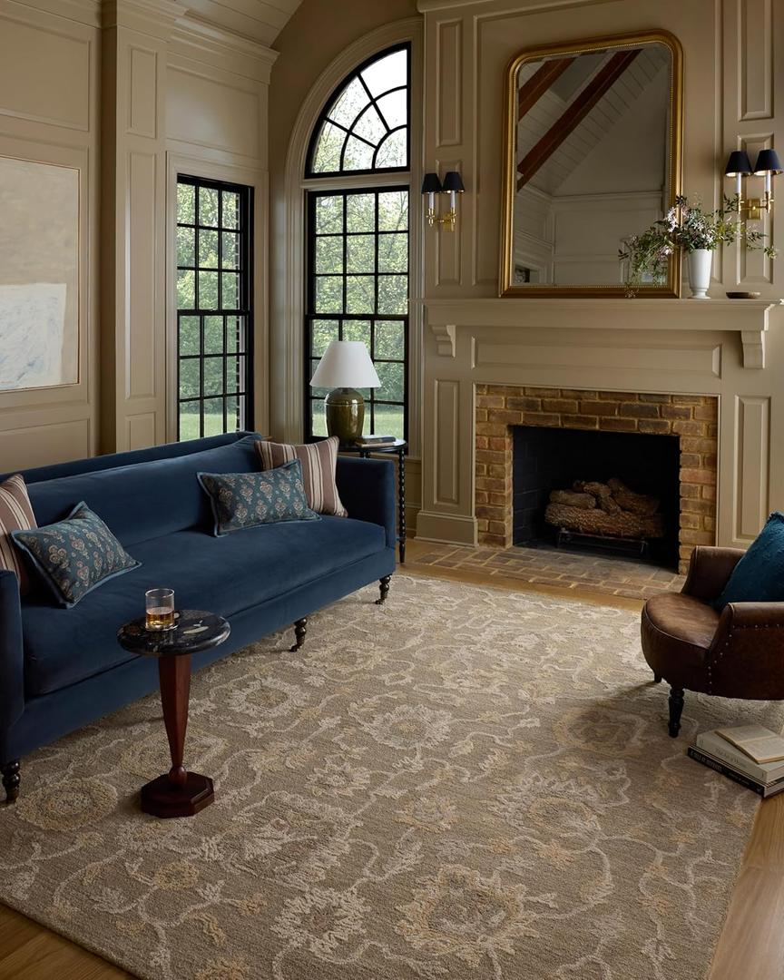 Loloi Chris Loves Julia Dorothea Collection DRT-01 Oak/Natural 2'-3" x 3'-9" Accent Rug Wool Neutral Floral Living Room Bedroom Carpet