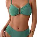 Tainehs Two Piece Swimsuits for Women Bikini Sets Ruched V Neck Mid Rise Back Hook Bathing Suit (Large, Light Green)