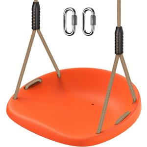 SELEWARE Plastic Swing Seat, Non Slip Tree Swing Replacement with Adjustable Rope and 2 Carabiners, Heavy Duty Playground Swing Set Accessories for Adult Kid Indoor Outdoor Backyard, Orange