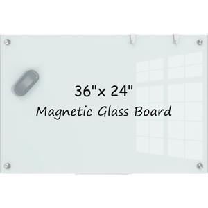 MaxGear Magnetic Glass Dry Erase White Board 36" x 24", Wall Mounted Glass Dry Erase Board, Large Frameless Whiteboard with 1 Eraser for Office, School, Home (36"W x 24"H)