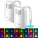 2 Pack Toilet Night Light Motion Sensor, 16-Color LED Toilet Bowl Nightlight for Bathroom, Useful Stuff for Senior Safety & Toddler Potty Training, Unique Gift for Dad, Men