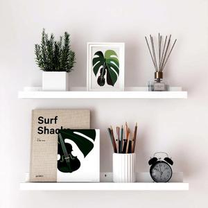 White Floating Shelves for Wall Decor, Long Wall Mounted Storage Shelf for Bedroom, Living Room, Bathroom, Kitchen, Nursery, Display Picture Ledge Shelf with Lip Set of 2-24 Inches, White