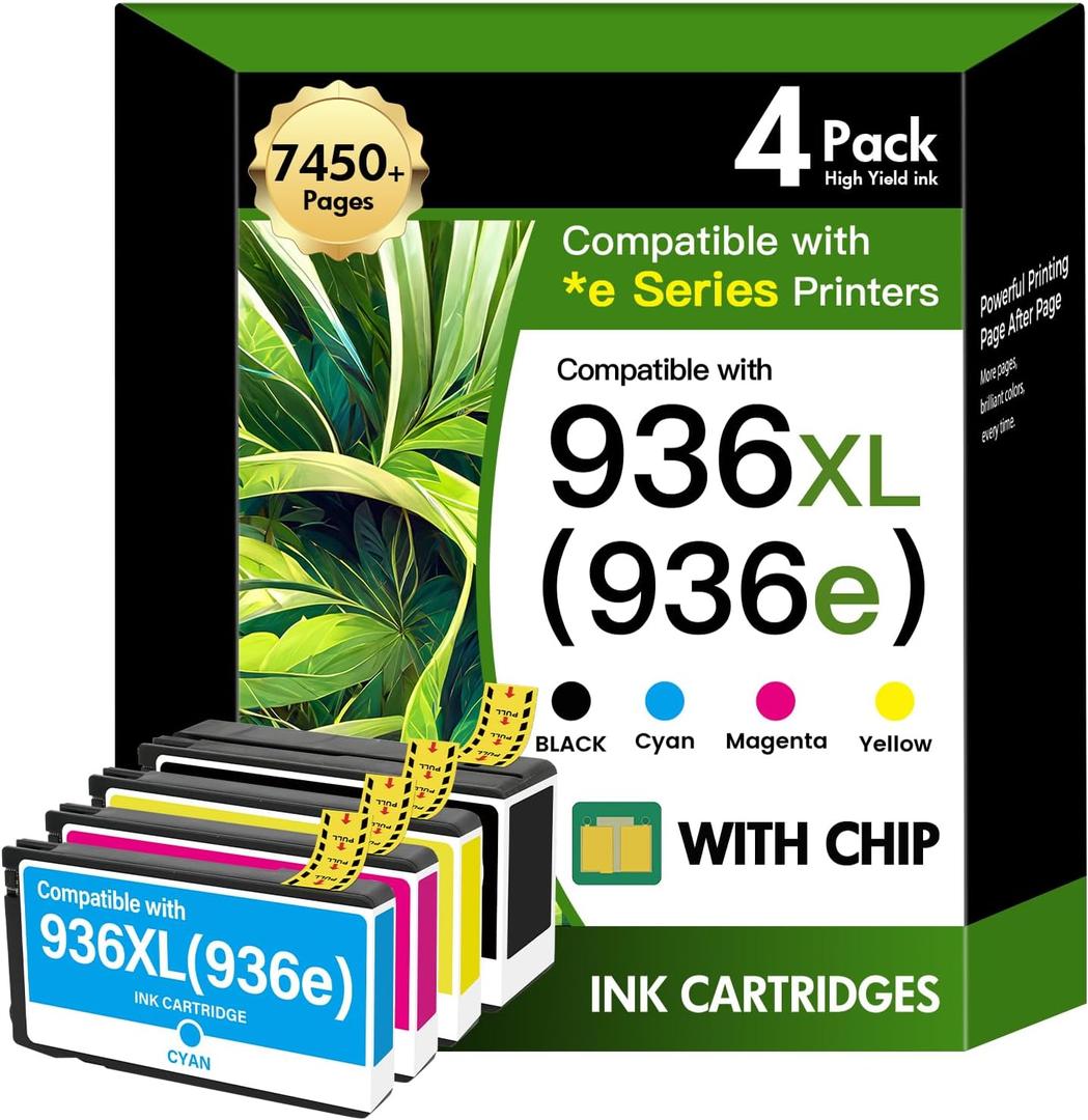 936XL 9125e 936 Ink Cartridges Combo Pack: Replacement for HP 936e 936 Ink Cartridges for HP Printers OfficeJet Pro 9120e 9125e 9730e 9135e 9130e 9130 9130b 9128e 9122e 9110b 9120b Series