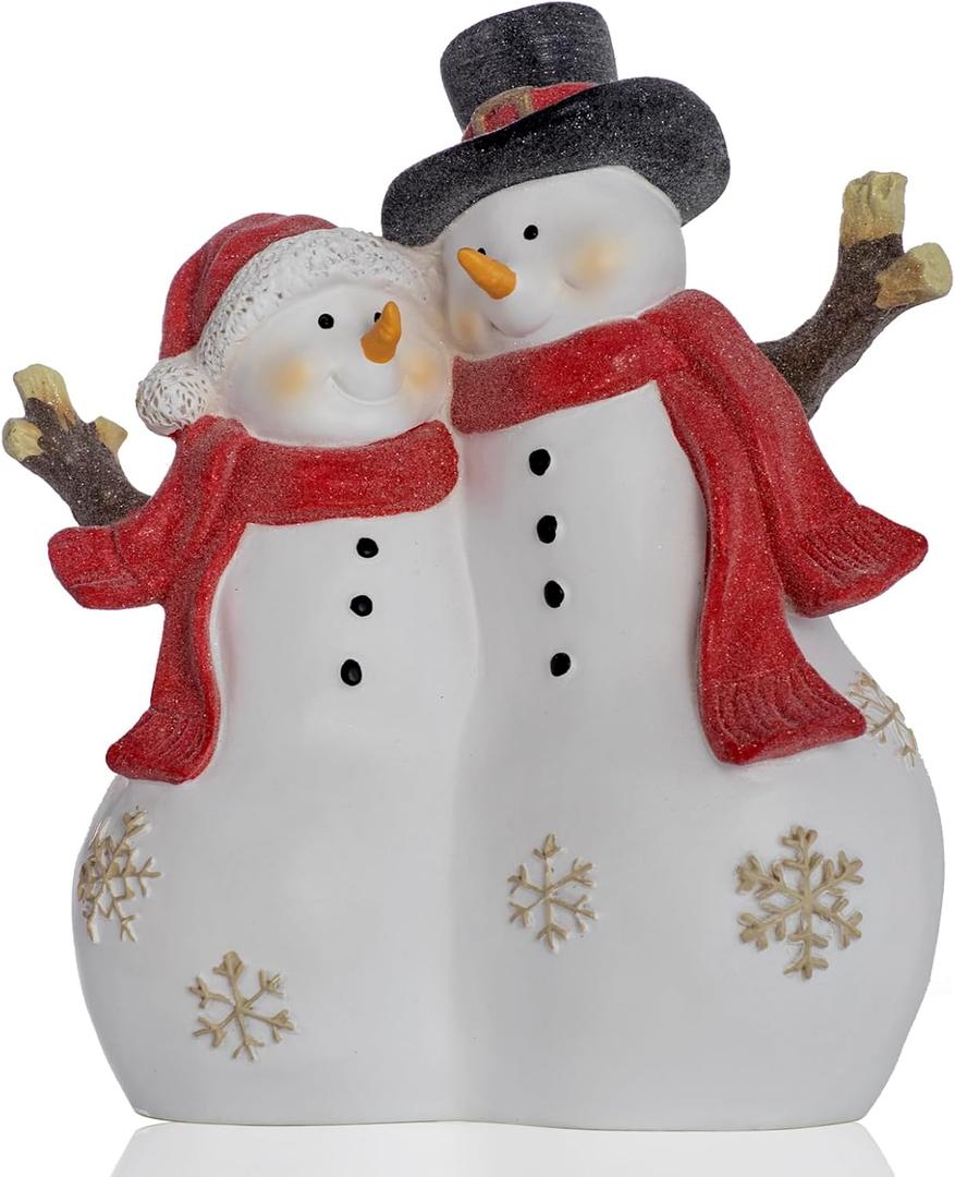LARAINE HOME Christmas Decor Snowman Figurines Resin Lighted Indoor Ornaments Holiday Tree Festive Decorations Light Up New Year Gift Decoration for Table (Snowman Couple)