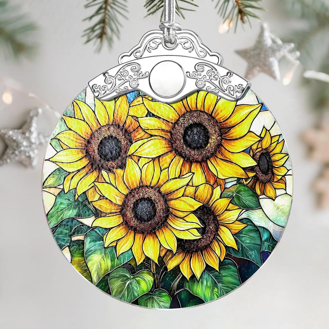 Stained Glass Ornament, Christmas Ornaments for Tree, Hanging Ornaments for Home Decor & Christmas Tree Decorations  Exquisite Holiday Ornament, Gifts & Holiday Present (Sunflowers)
