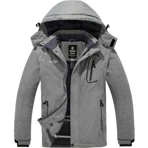wantdo Men's Waterproof Ski Jacket Warm Winter Snow Jacket Snowboarding Jacket with Hood (Large, Gray)