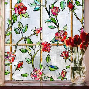 Beautsaid Window Privacy Film Stained Glass, Rainbow Window Film Decorative for Bathroom, Peel and Stick Window Cling Removable(Rose,23.6 x 78.7 inch)