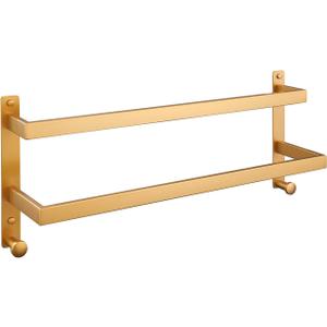 24 Inch Double Towel Bar for Bathroom with Hooks Stainless Steel Bath Towel Rack Wall Mounted Gold Finished