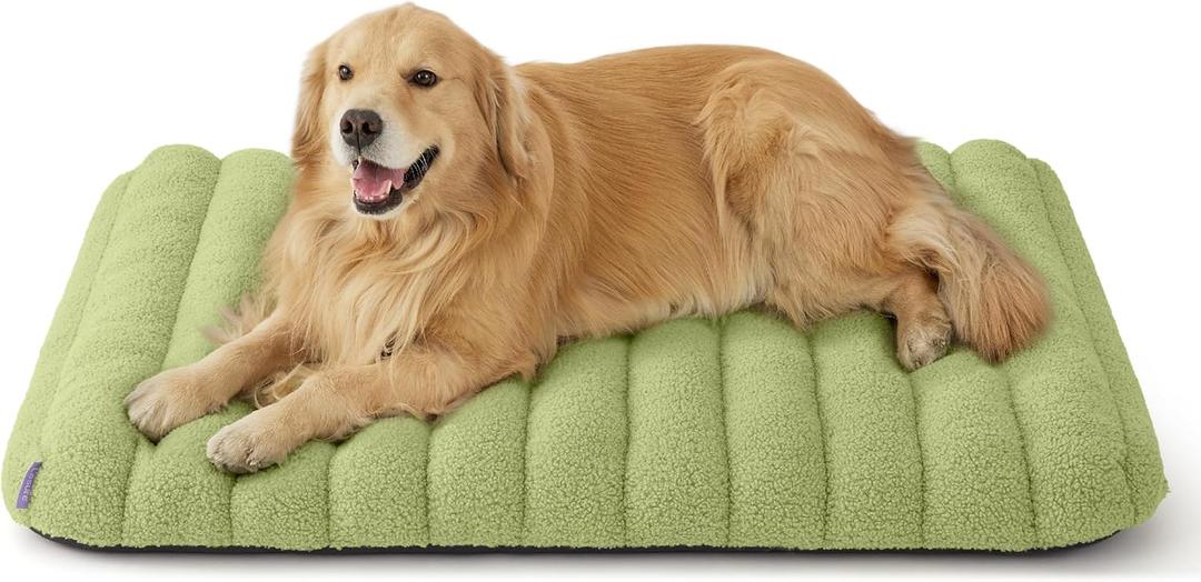 Lesure Cute Orthopedic Dog Bed for Extra Large Dogs, XL Waterproof Chic Flat Pet Beds with Removable Washable Cover, Fuzzy Thick Egg Crate Foam Pet Mat for Indoor Use (44" x 32", Green)