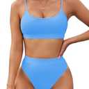 Pink Queen Plus Size High Waisted Bikini Set for Women Two Piece Cheeky High Cut Swimsuit Bathing Suit White S